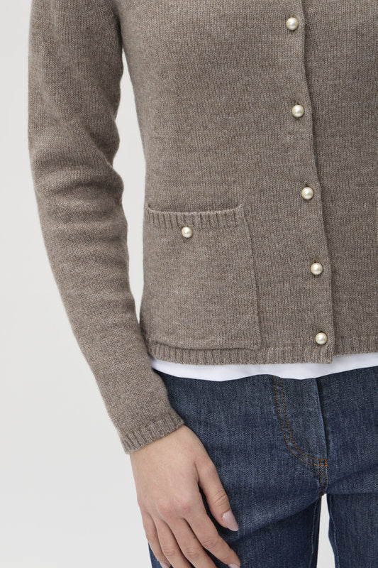 Cardigan with Pockets in Matis – 7069TP Brown Melange