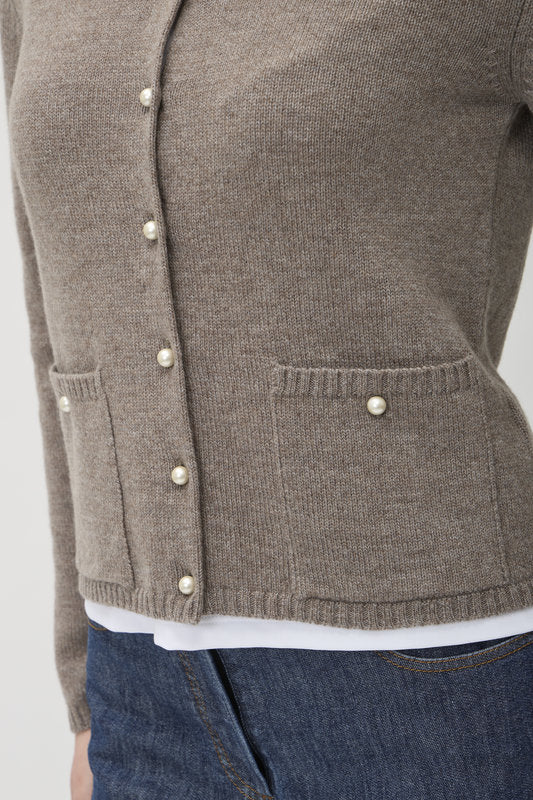 Cardigan with Pockets in Matis – 7069TP Brown Melange