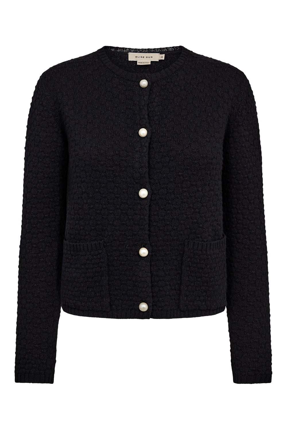 Merino Cardigan with Pearl Details – Matis Jacquard 7082 Black