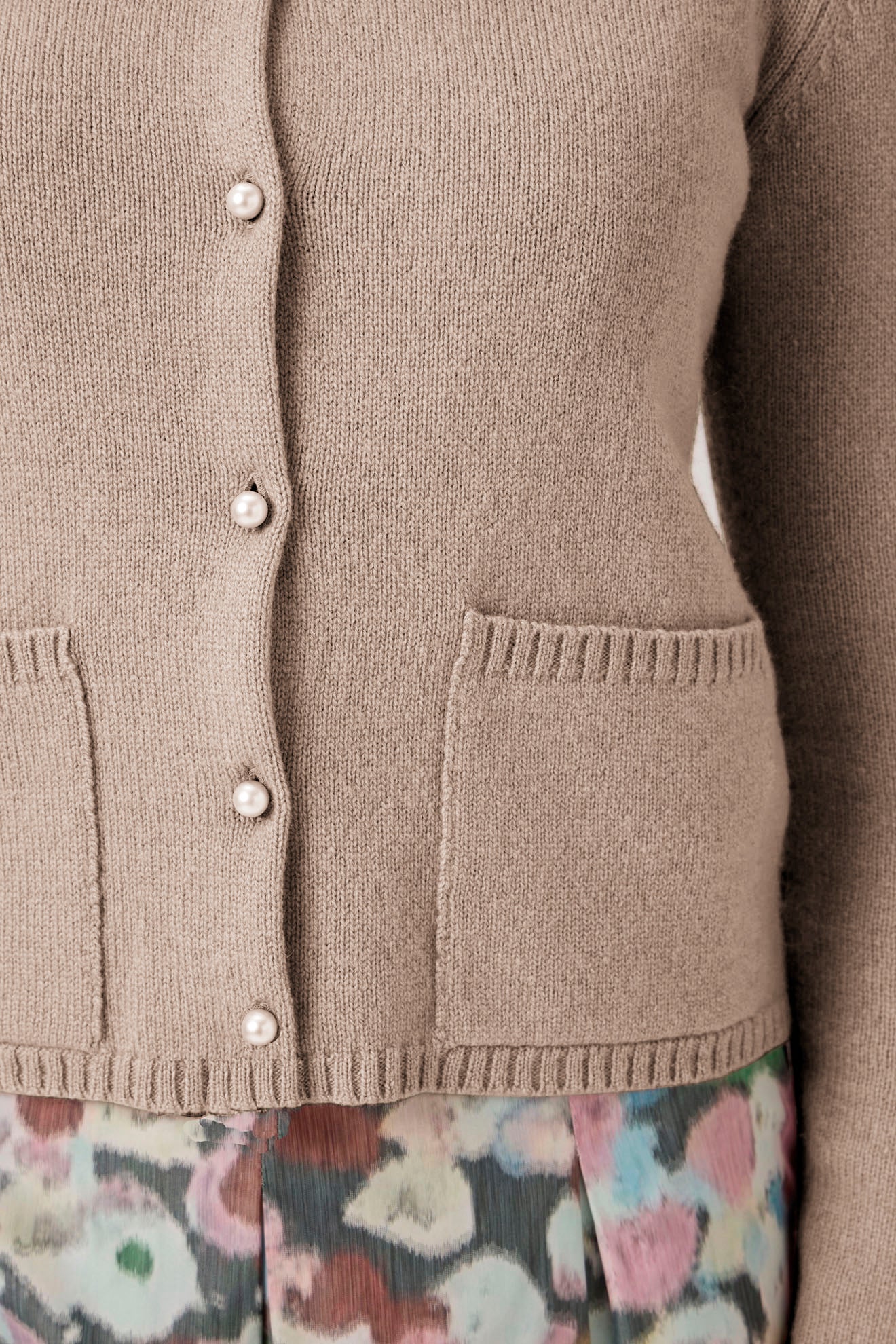 Soft Wool-Cashmere Cardigan with Pearl Buttons - Beige