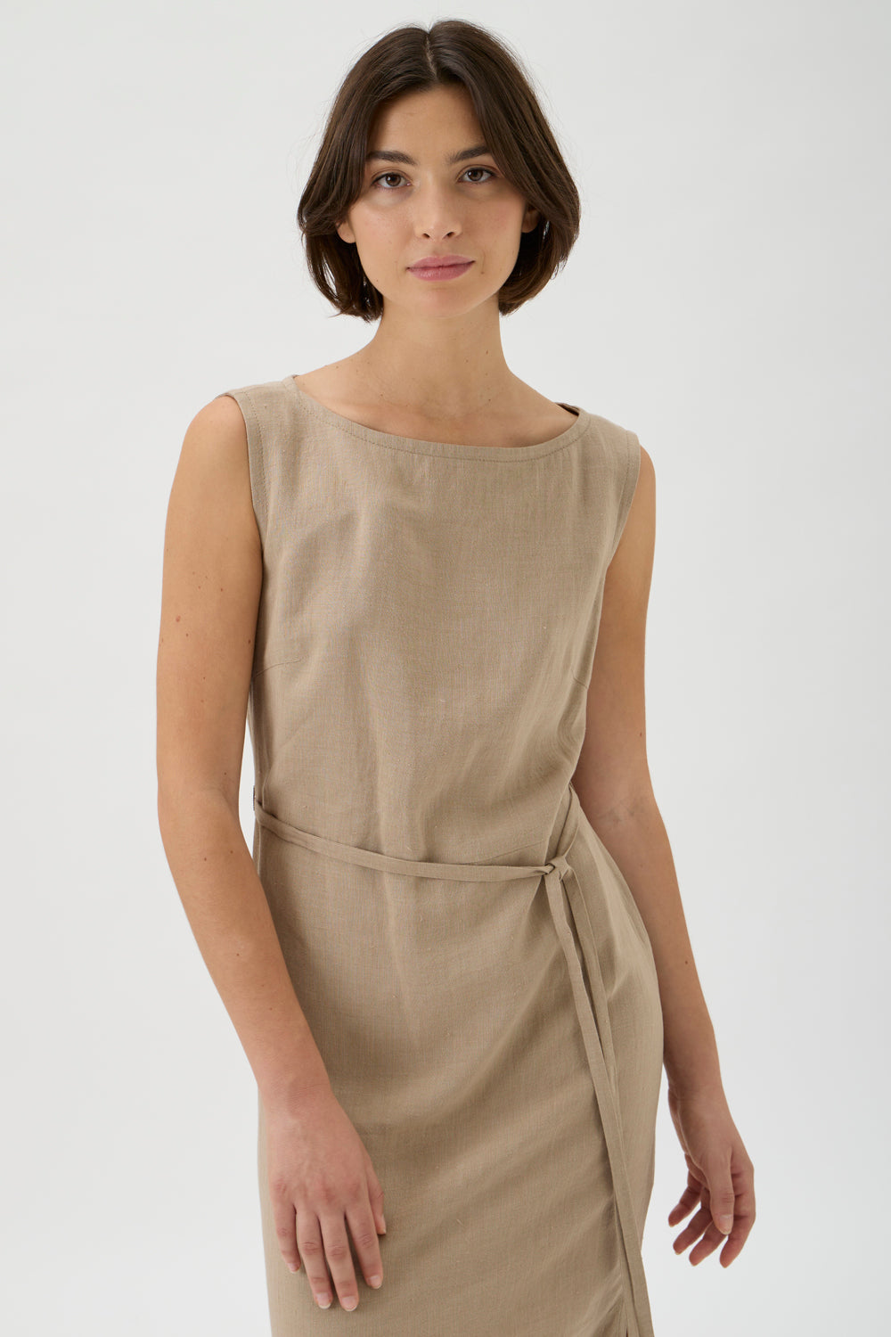 Straight Linen Dress with Detachable Belt – Minorca 9510 | Cammello