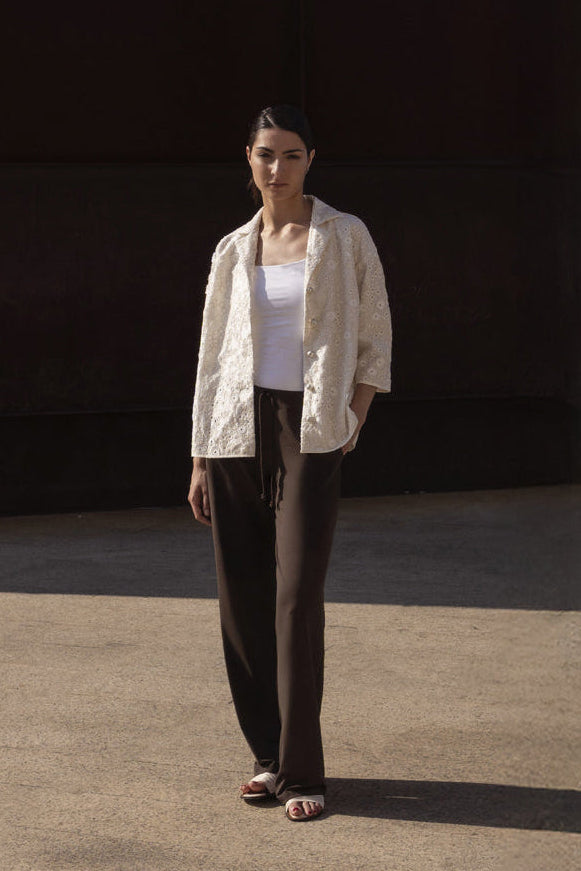 Wide-leg pants in Nair Cioccolato jersey – ELISE GUG 4024, size 38