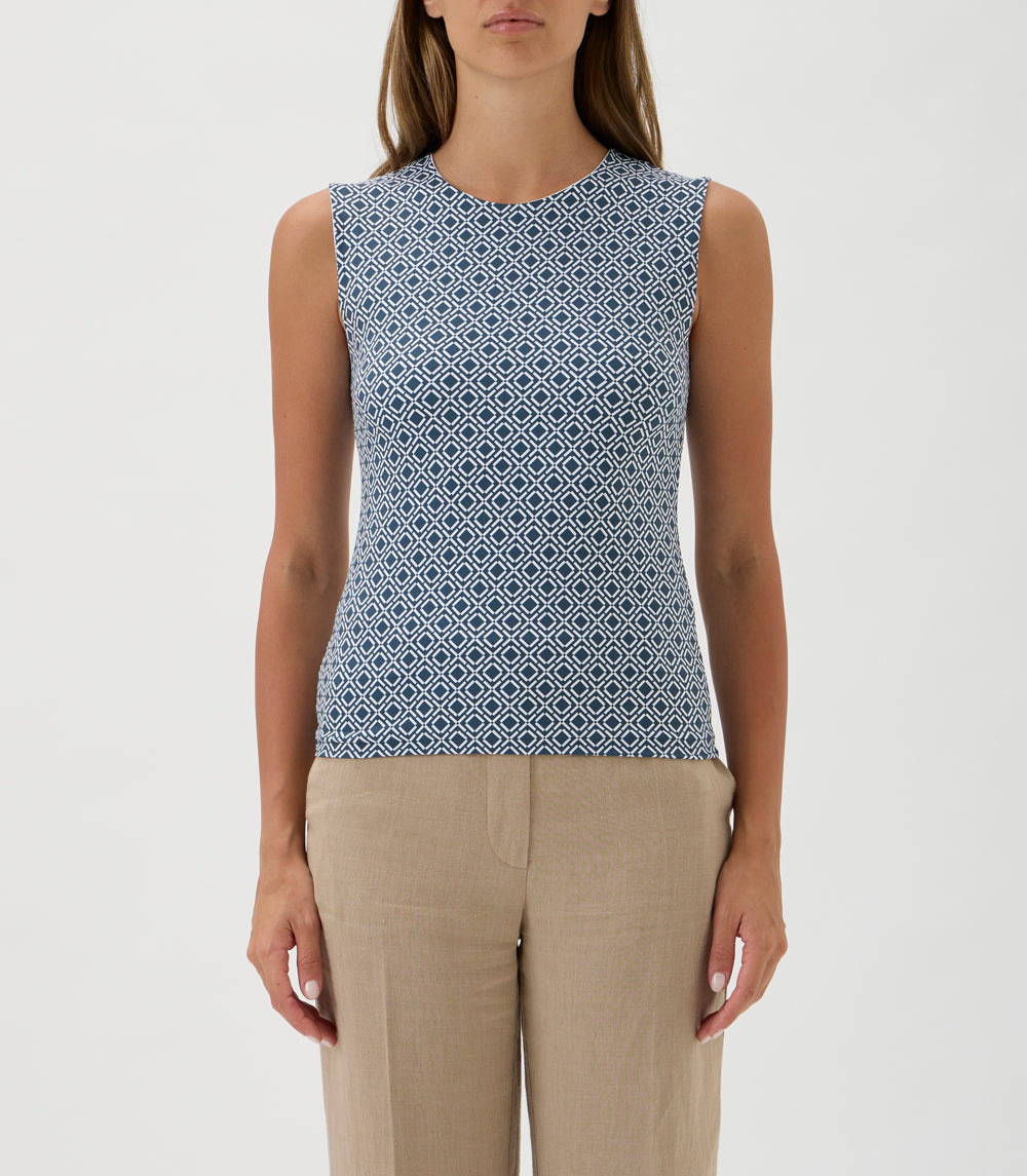 Sleeveless Top in Print Nilo Jersey – Elise Gug | 1182 Print Blue Crew