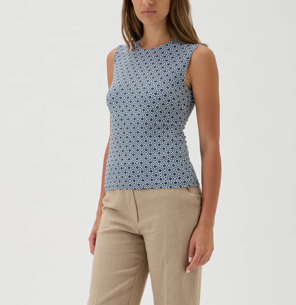 Sleeveless Top in Print Nilo Jersey – Elise Gug | 1182 Print Blue Crew