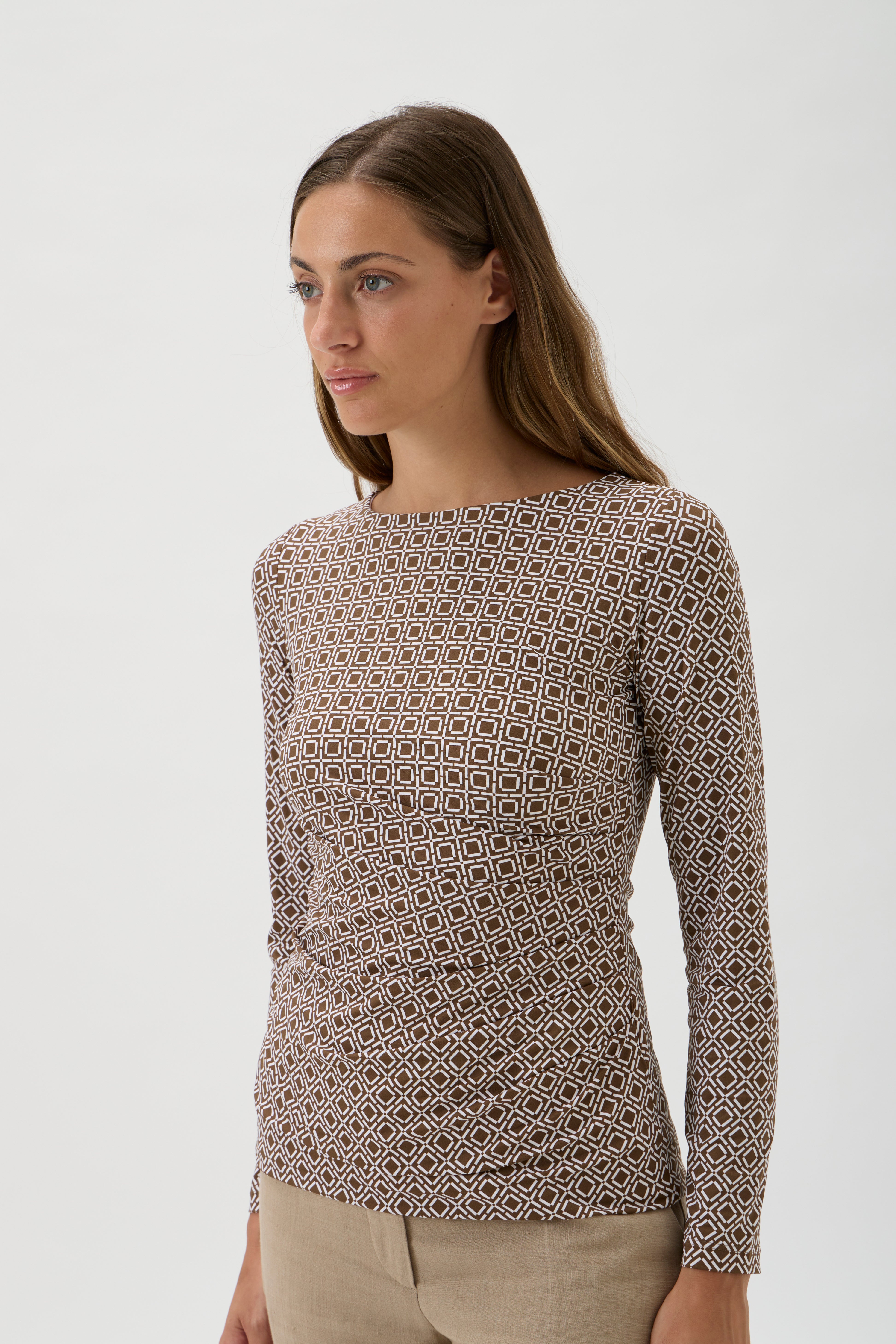 Draped Blouse Long Sleeves – Nilo 1195 Print Nocciola