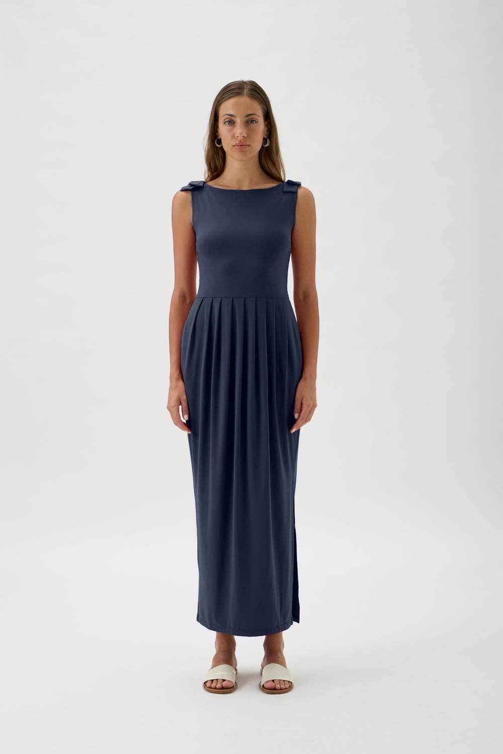 Sleeveless Maxi Dress with Shoulder Bows - 9460 Nilo Blue Crew