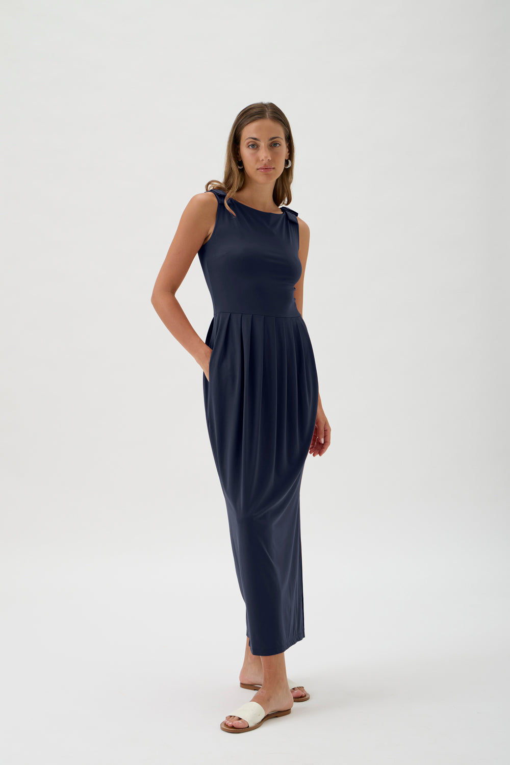 Sleeveless Maxi Dress with Shoulder Bows - 9460 Nilo Blue Crew