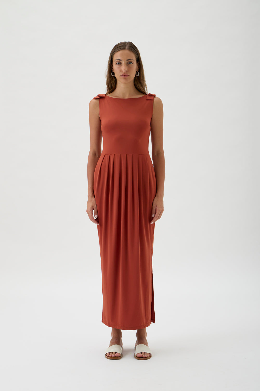 Sleeveless Maxi Dress with Shoulder Bows - 9460 Terra Rosa