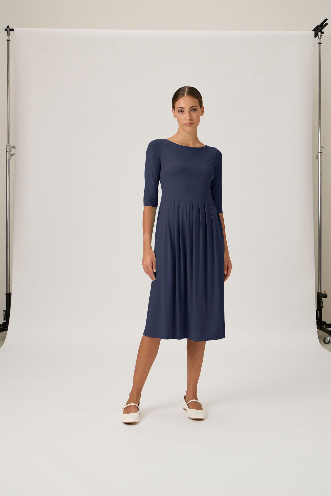 Long Dress with Pleated Skirt – Nilo 9498 Blue Crew