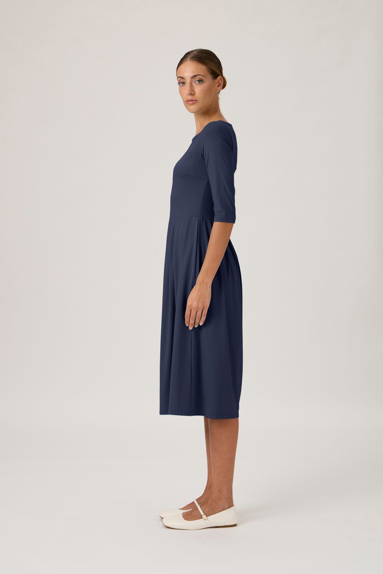Long Dress with Pleated Skirt – Nilo 9498 Blue Crew