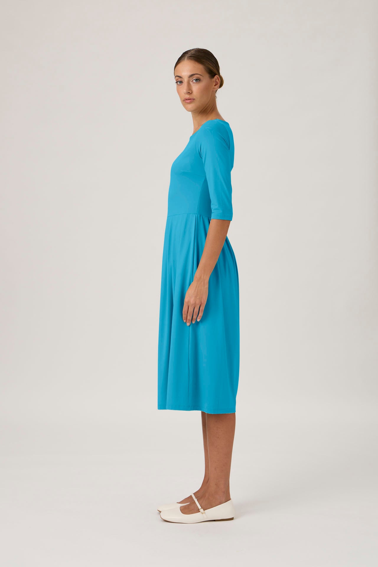 Pleated Boatneck Dress - Dark Turquoise