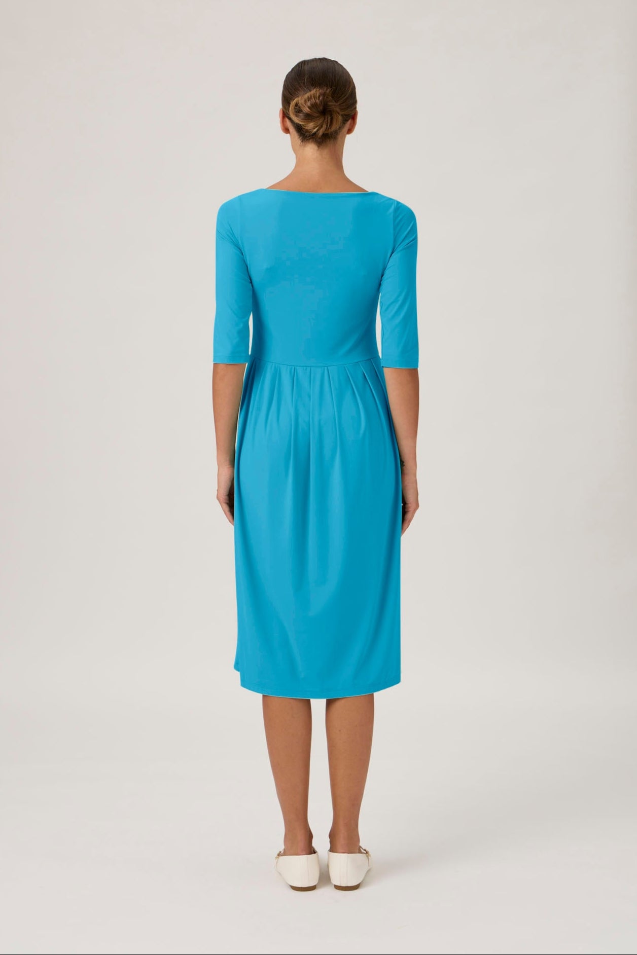 Pleated Boatneck Dress - Dark Turquoise