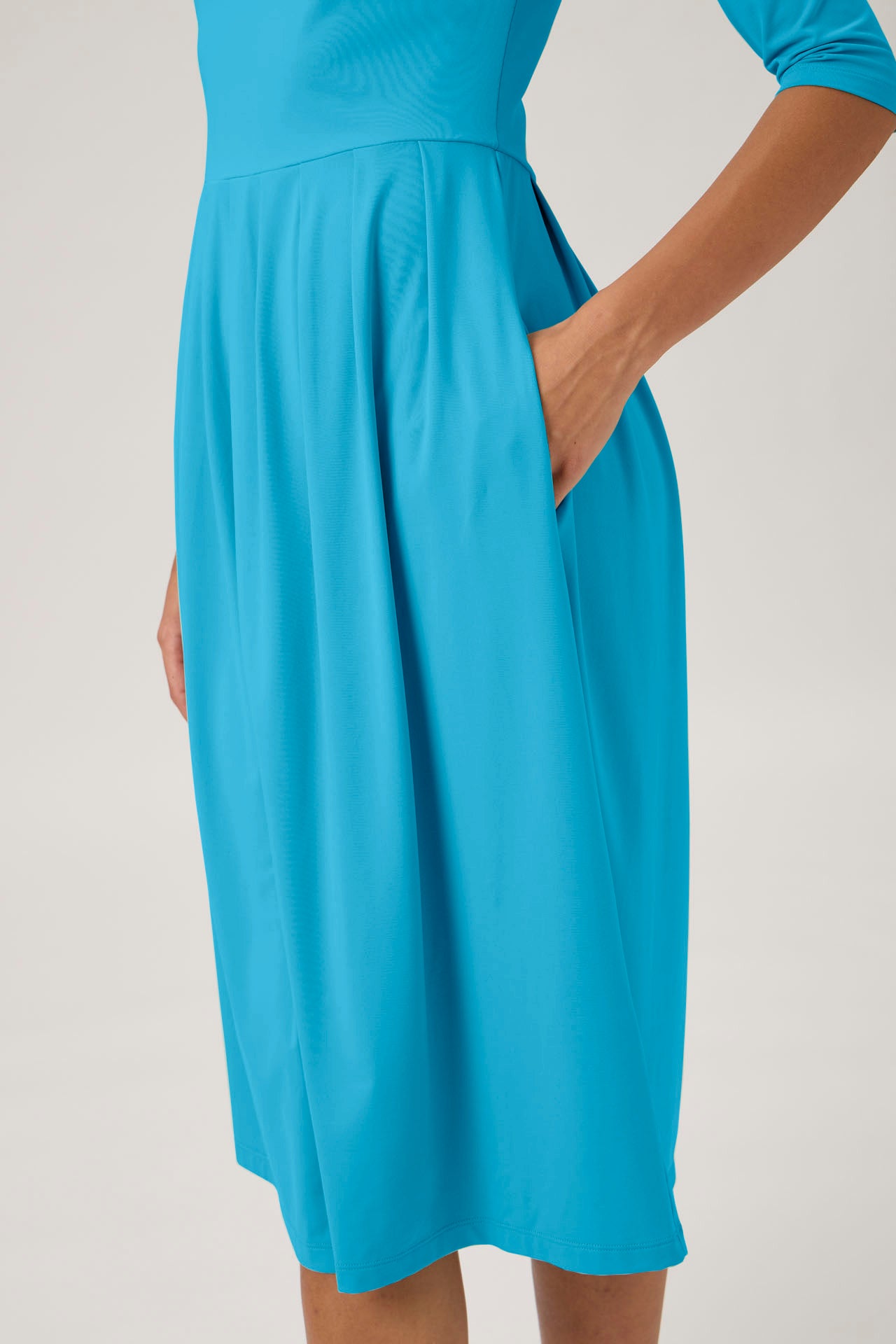 Pleated Boatneck Dress - Dark Turquoise