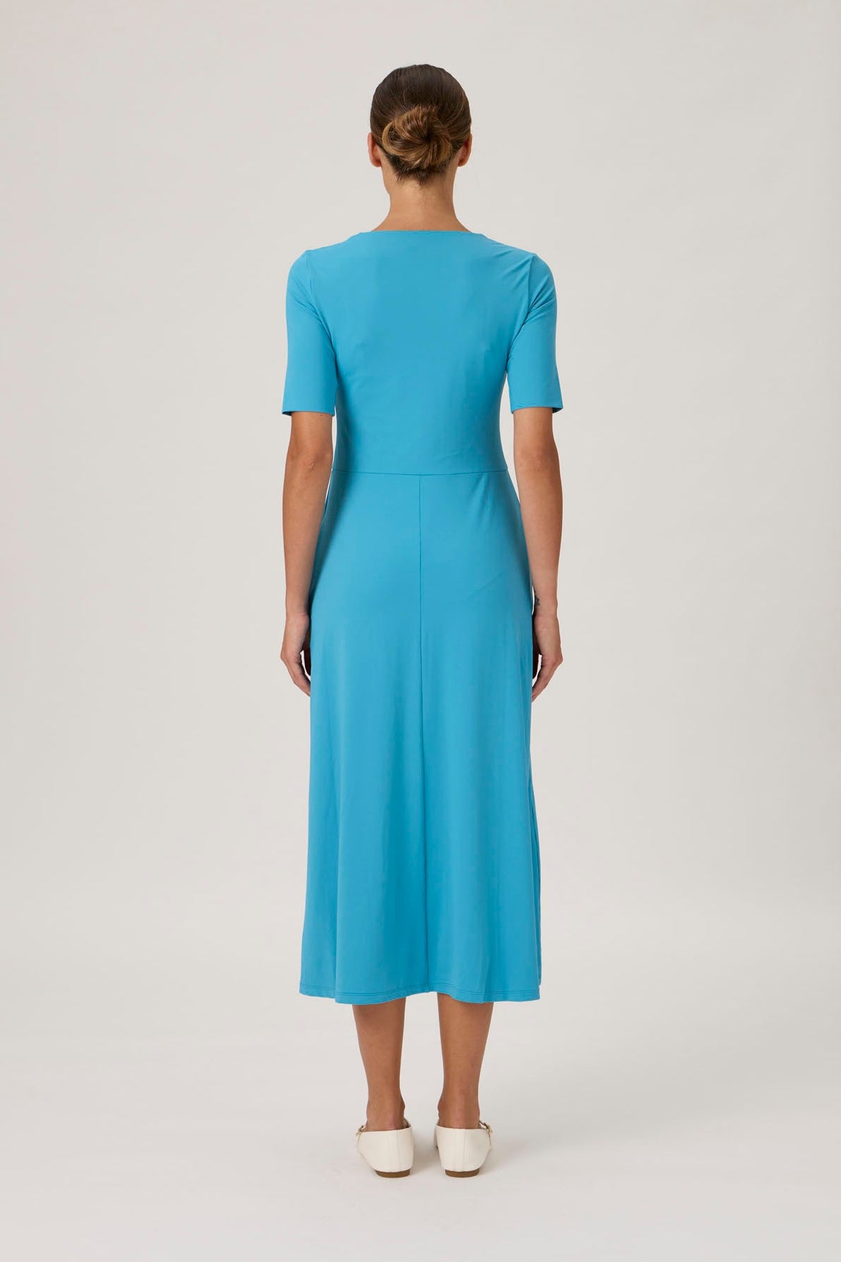 Tie-Neck Flared Midi Dress - 9499 Dark Turquoise