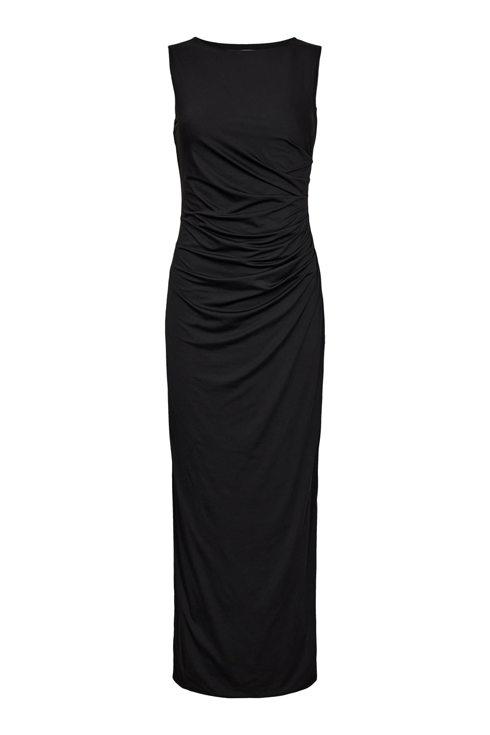 Long Sleeveless Dress with Side Pleats – Nilo 9513 BLACK