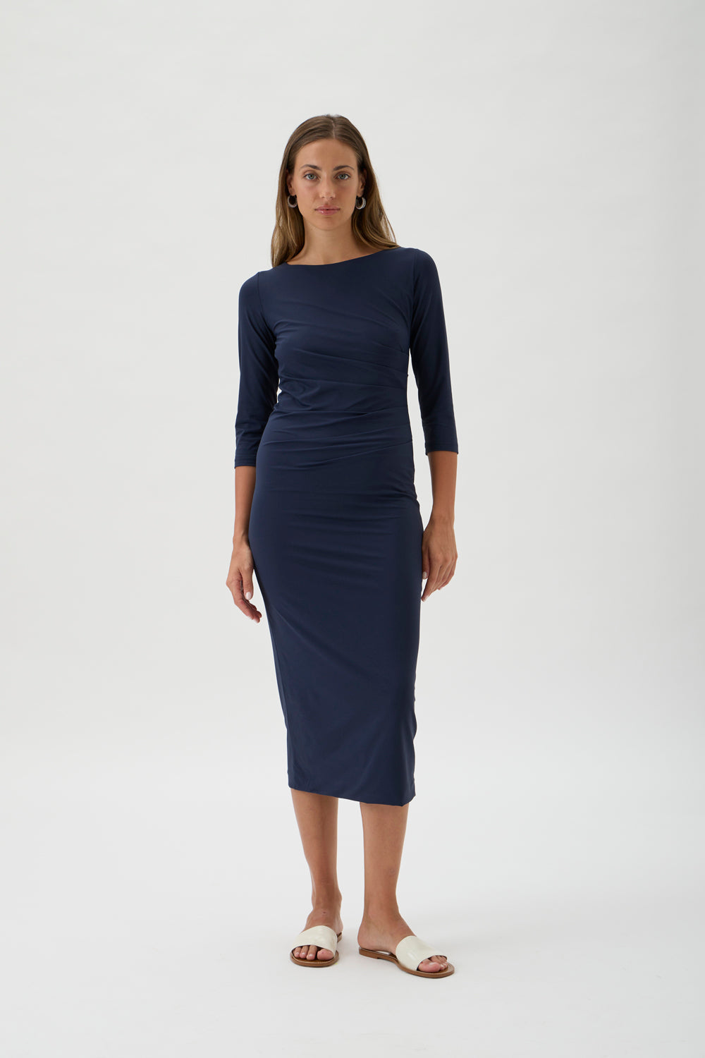 3/4 Sleeve Pleated Dress – Nilo 9514 BLUE CREW