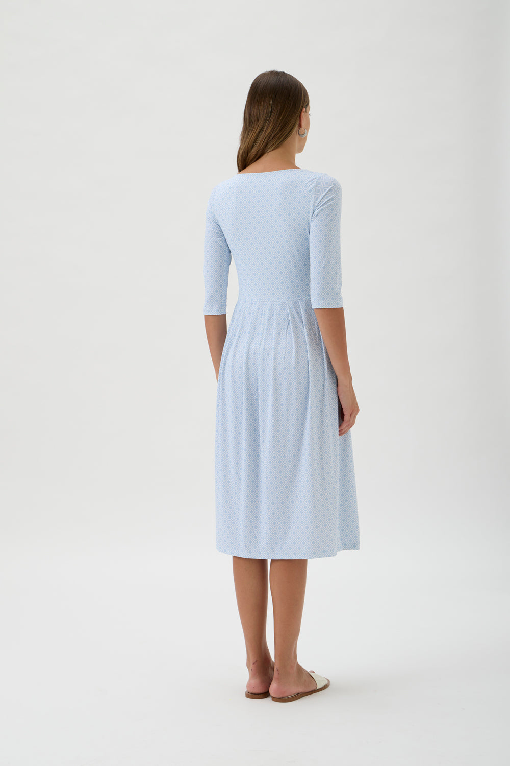 Dress with Pleated Skirt – Nilo 9498 Print Light Blue