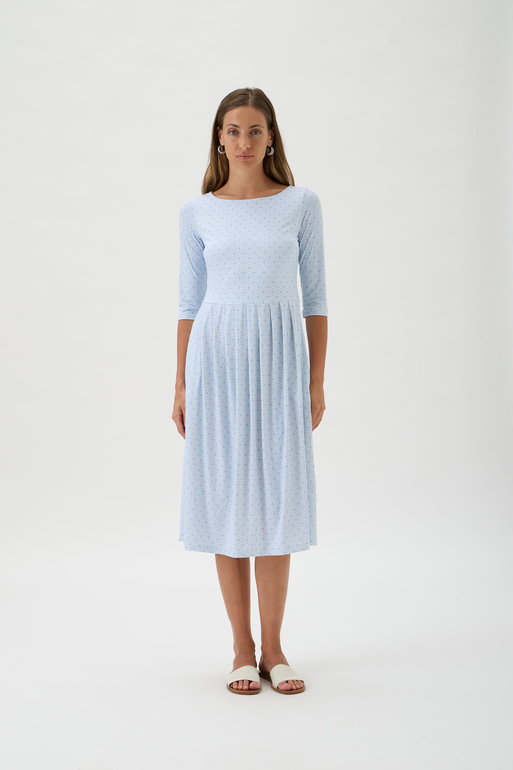 Dress with Pleated Skirt – Nilo 9498 Print Light Blue