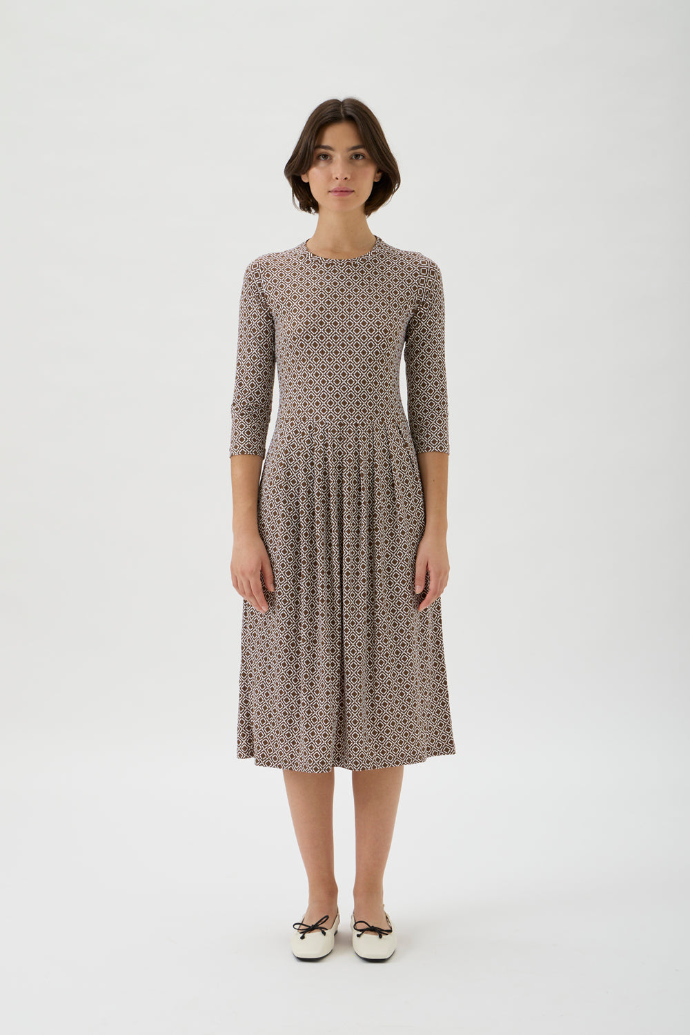 T-shirt Dress with Pleated Skirt – Nilo 9515 Print Nocciola