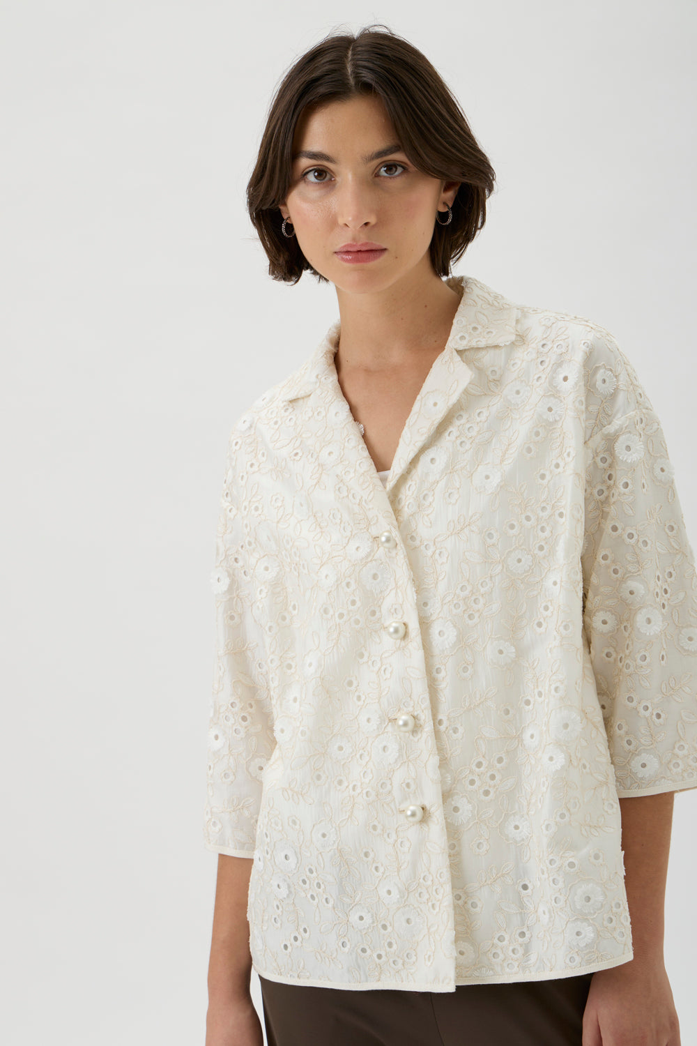 Embroidered 3/4 Sleeve Shirt – 2245 Ricamo 2245 NATURALE