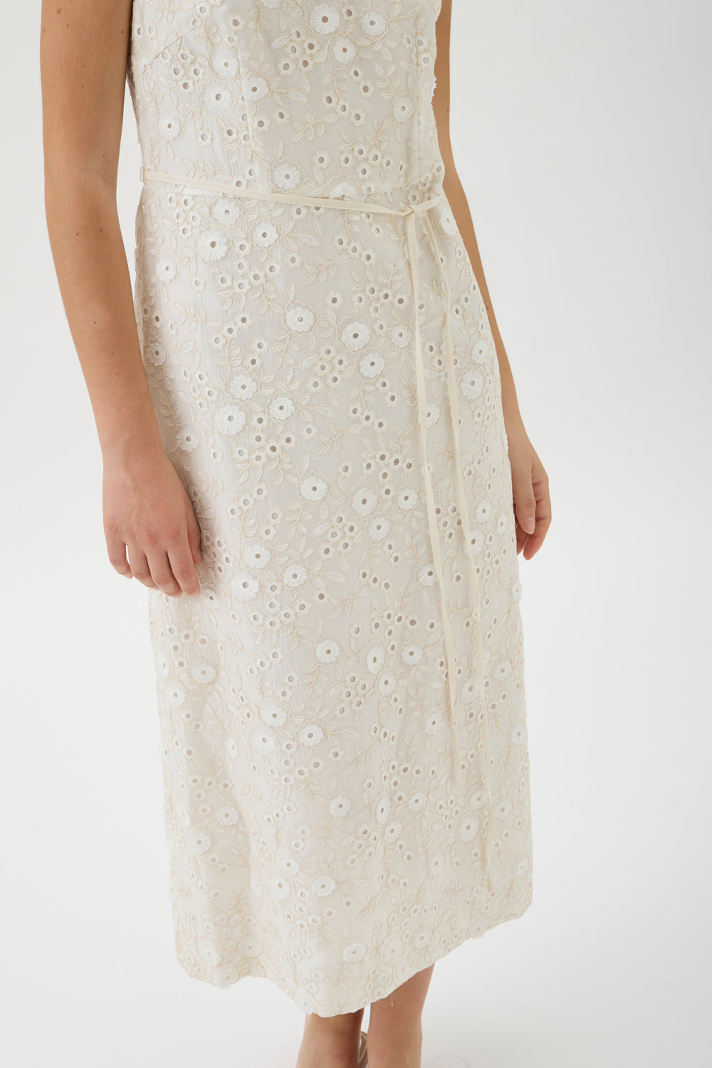 Embroidered Midi Dress in Natural and Black | ELISE GUG