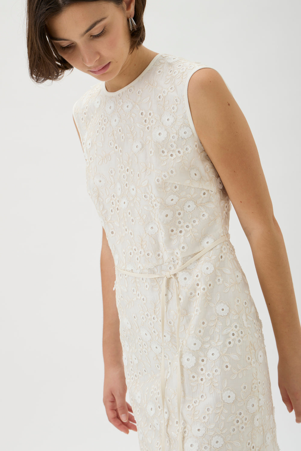 Embroidered Midi Dress in Natural and Black | ELISE GUG