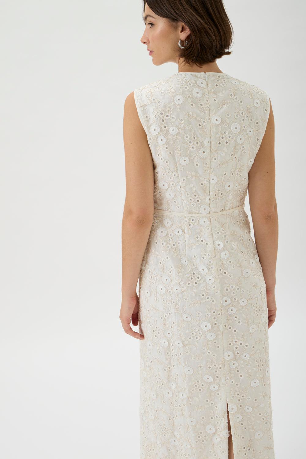 Embroidered Midi Dress in Natural and Black | ELISE GUG
