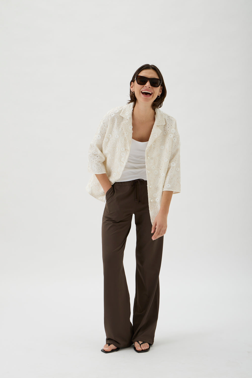 Embroidered 3/4 Sleeve Shirt – 2245 Ricamo Naturale