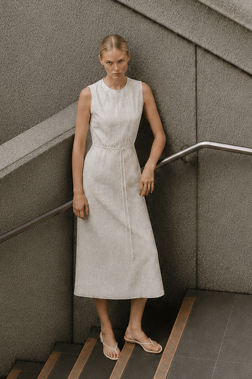 Embroidered Midi Dress – 9509 Ricamo 9509 Naturale
