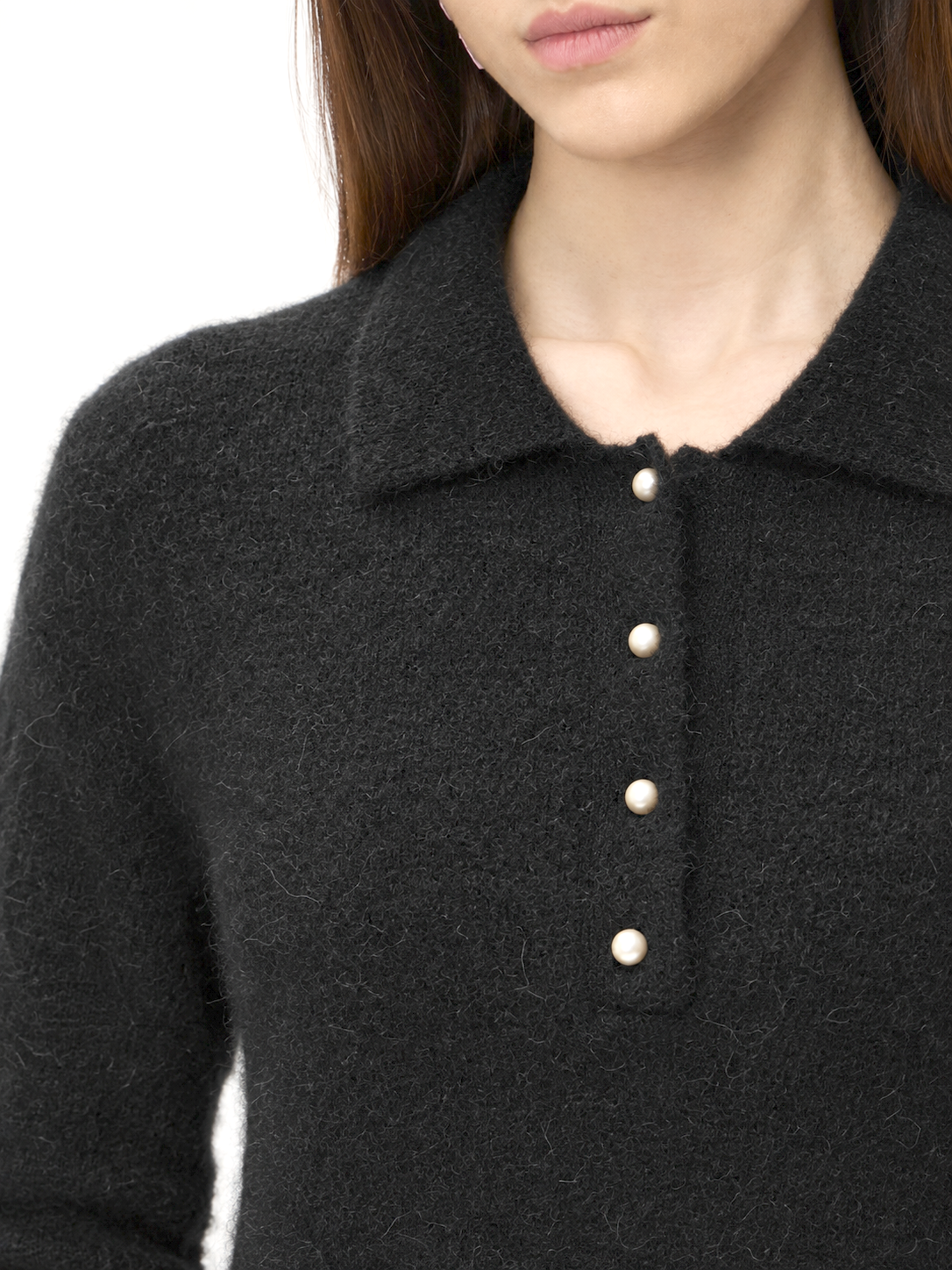 Soft Alpaca Polo Sweater – 7074 Black | ELISE GUG