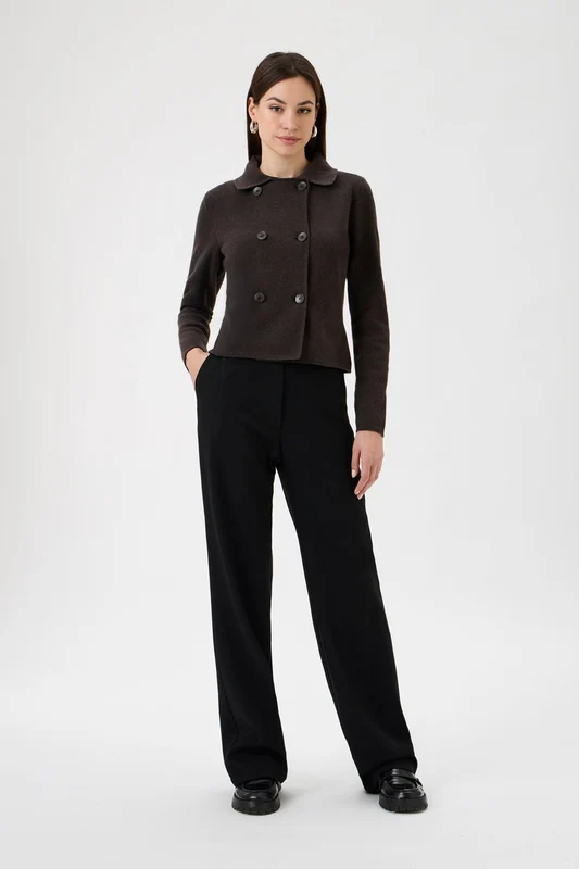 Knitted jacket Matis2 7080 Brown Melange — model full length 2