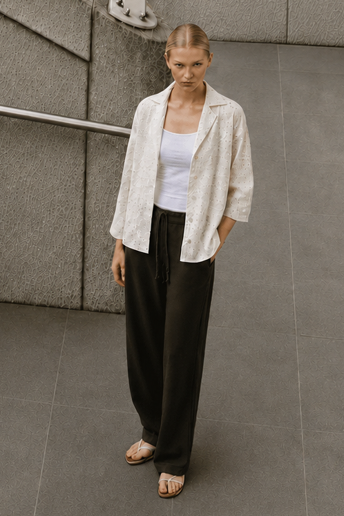 Embroidered 3/4 Sleeve Shirt – 2245 Ricamo Naturale