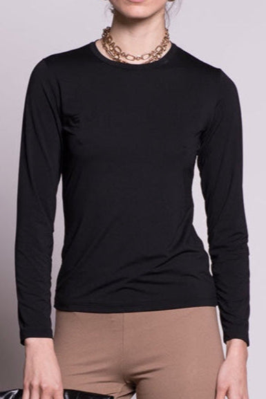 Long-Sleeve Fitted T-Shirt in Nair- Black