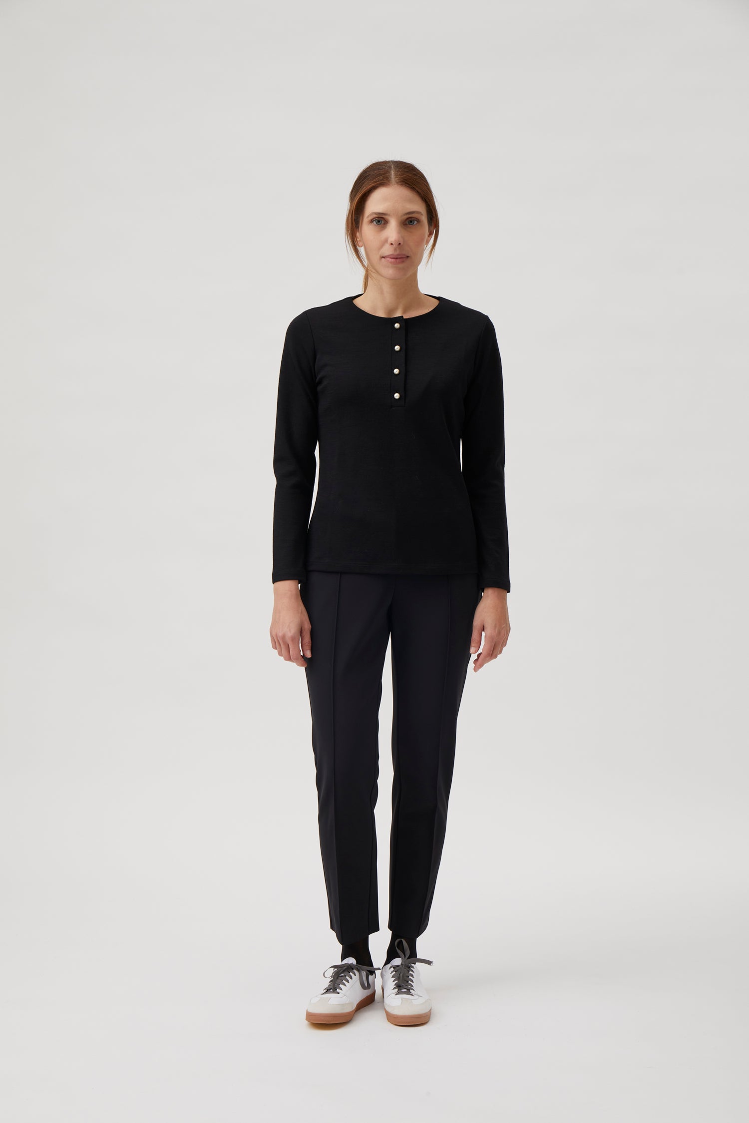 Henley blouse with pearl buttons - Black