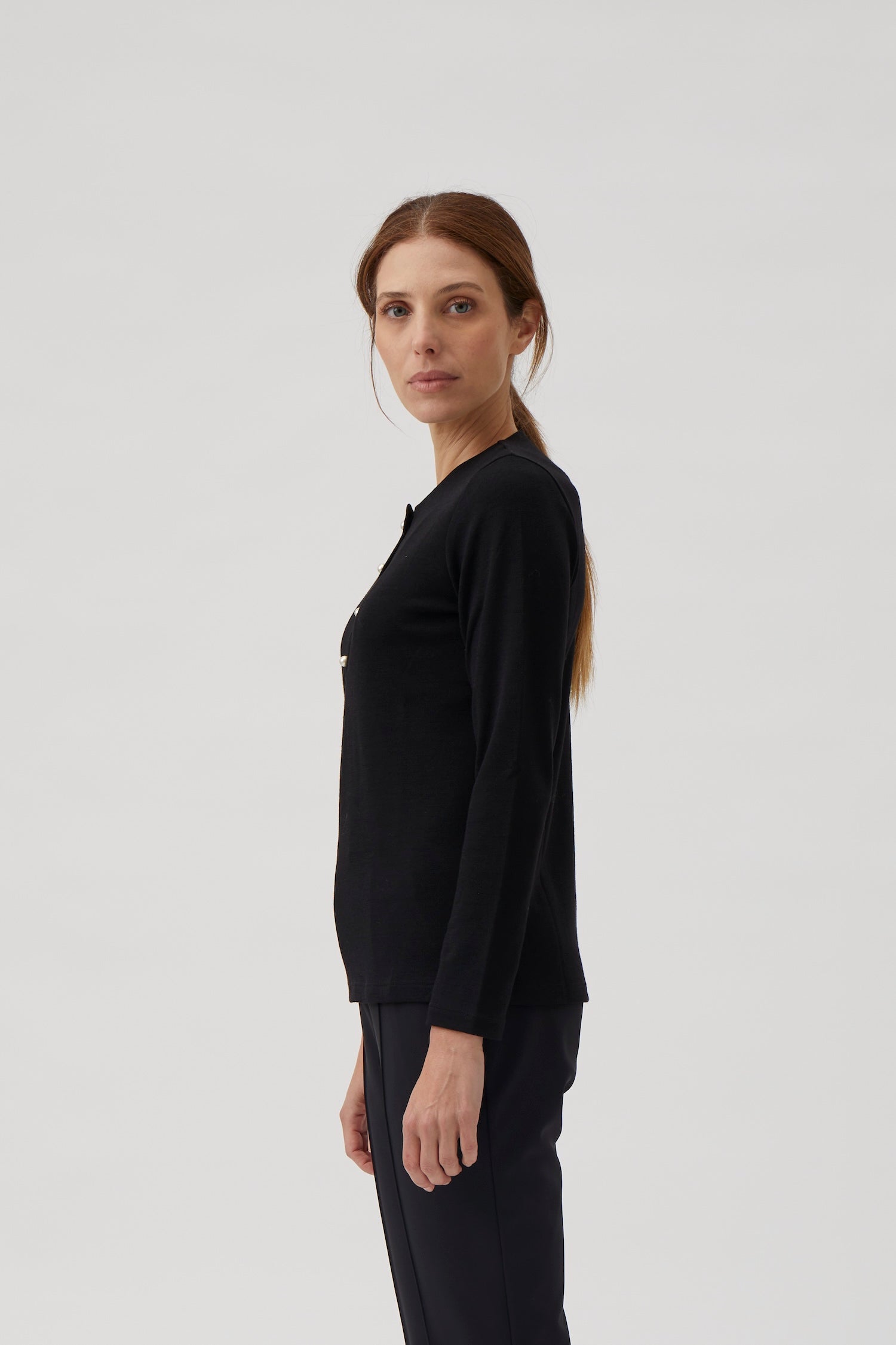 Henley blouse with pearl buttons - Black