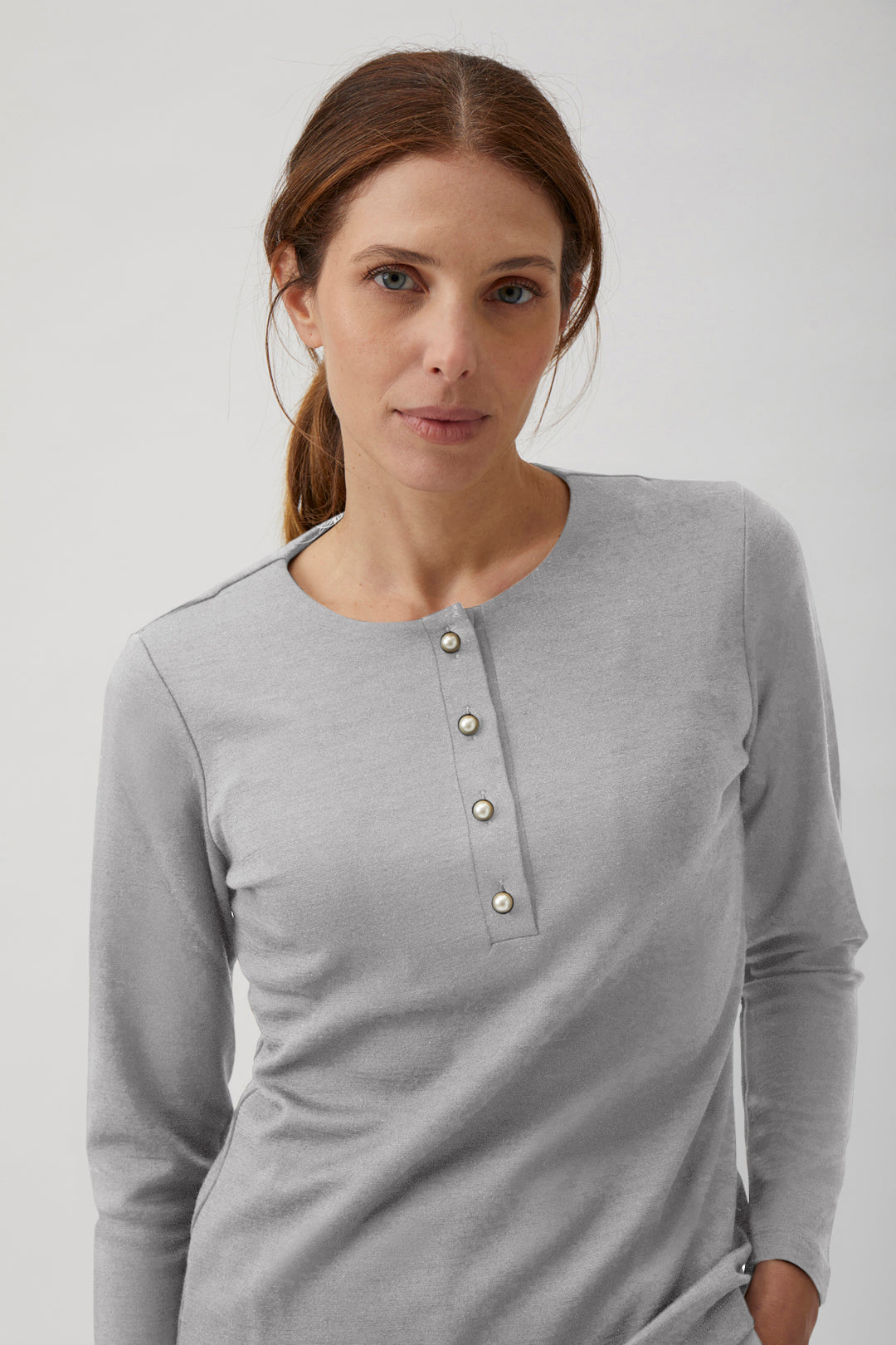 Henley blouse with pearl buttons - Light Grey