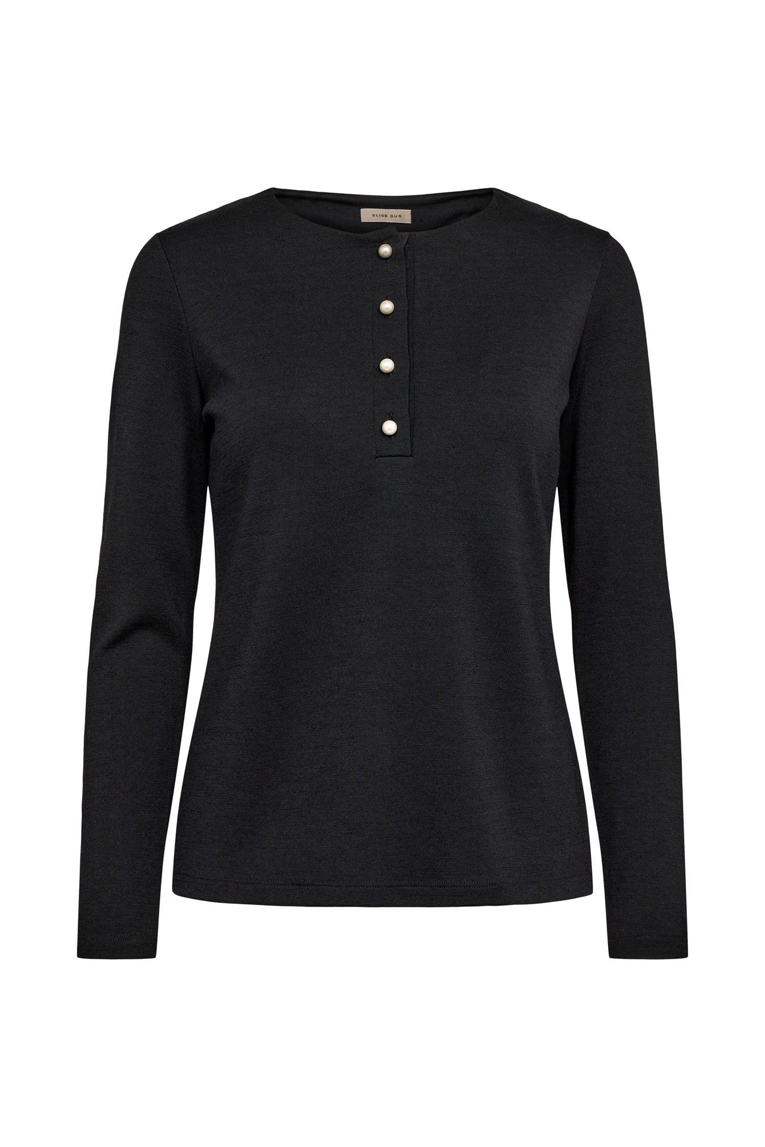 Henley blouse with pearl buttons - Black