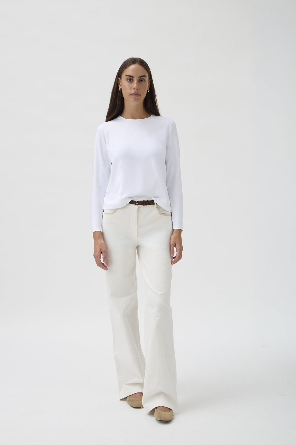 Loose Fitted Classic T-Shirt Long Sleeves in Nair – 1166ML White