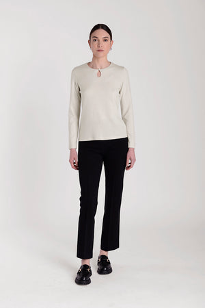 Blouse with a pearl button detail front, long sleeves - Cream