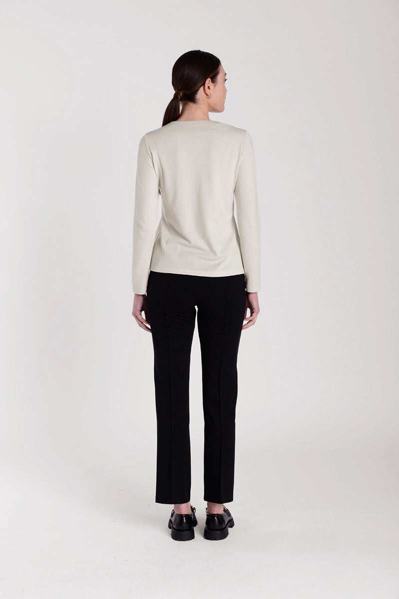 Blouse with a pearl button detail front, long sleeves - Cream