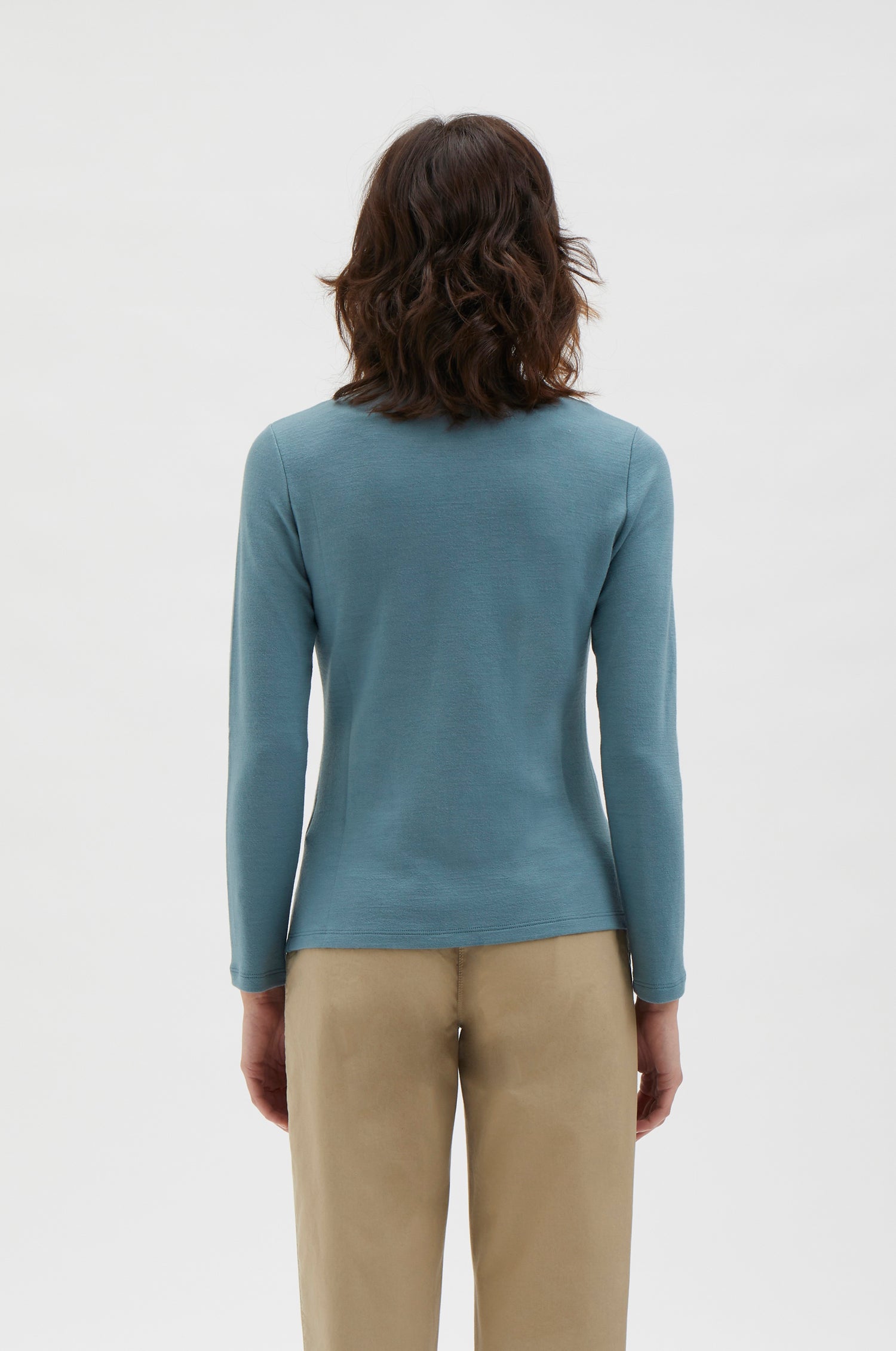 Blouse with a pearl button detail front, long sleeves - Green/Blue