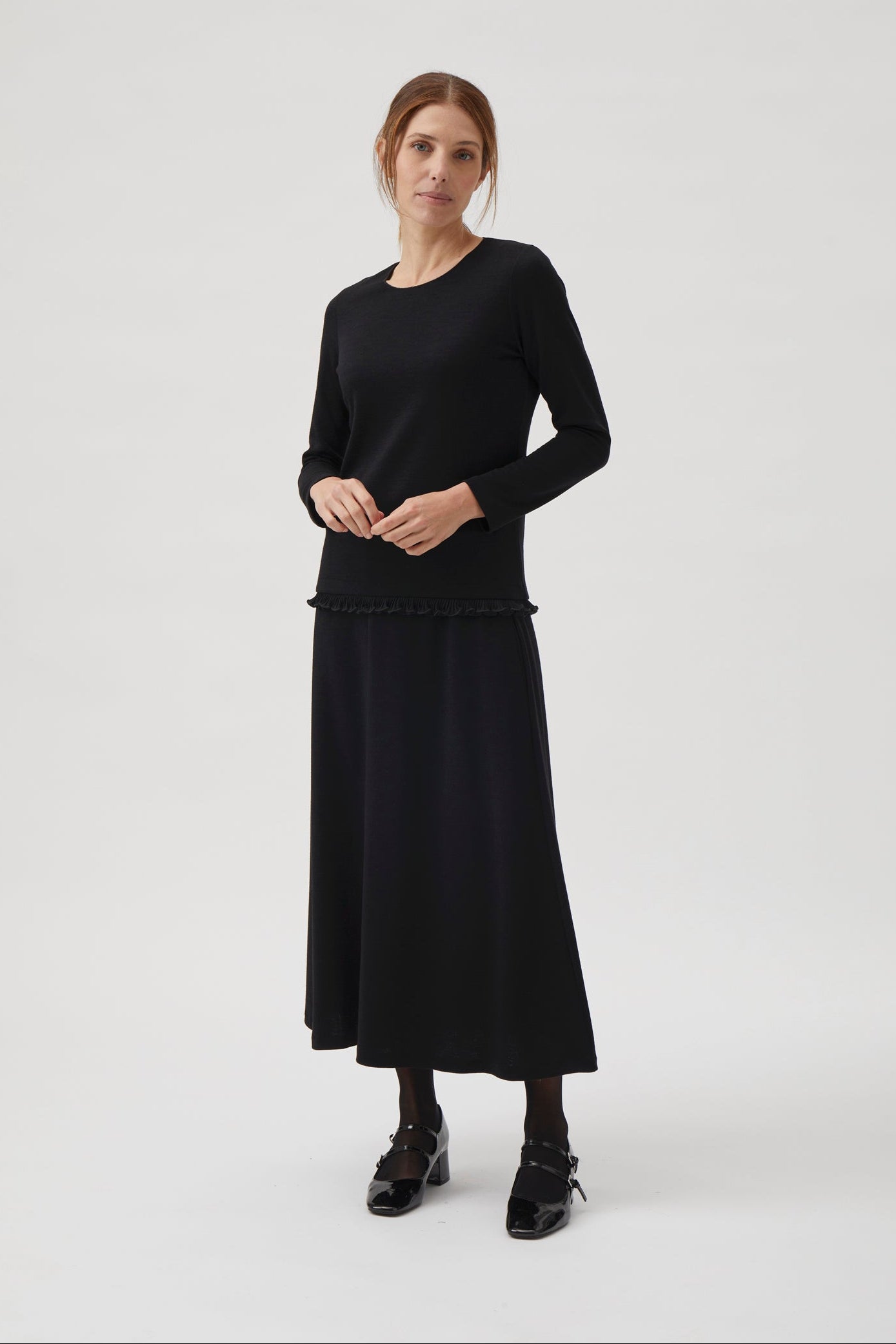 Long sleeve blouse with chiffon - Black