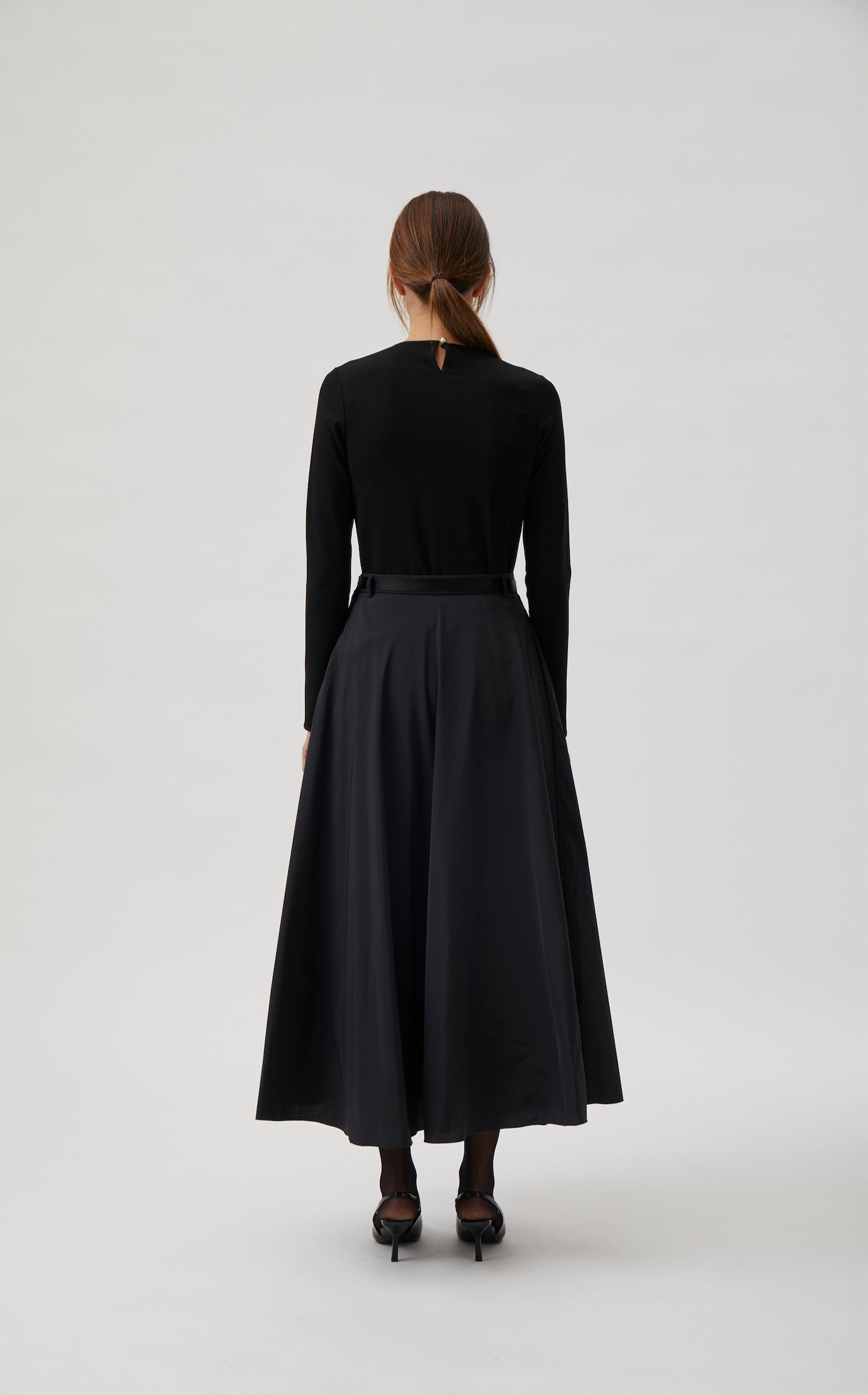 Wide skirt with belt - Black