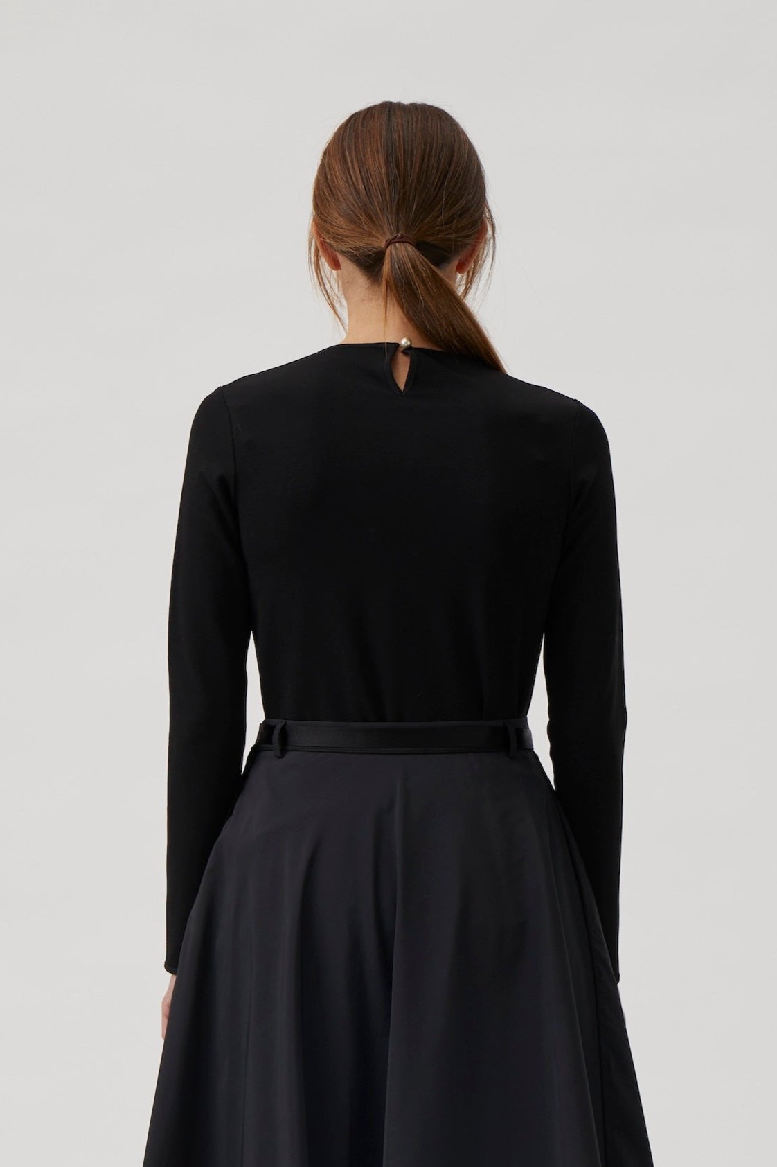 Long sleeve blouse with grosgrain - Black