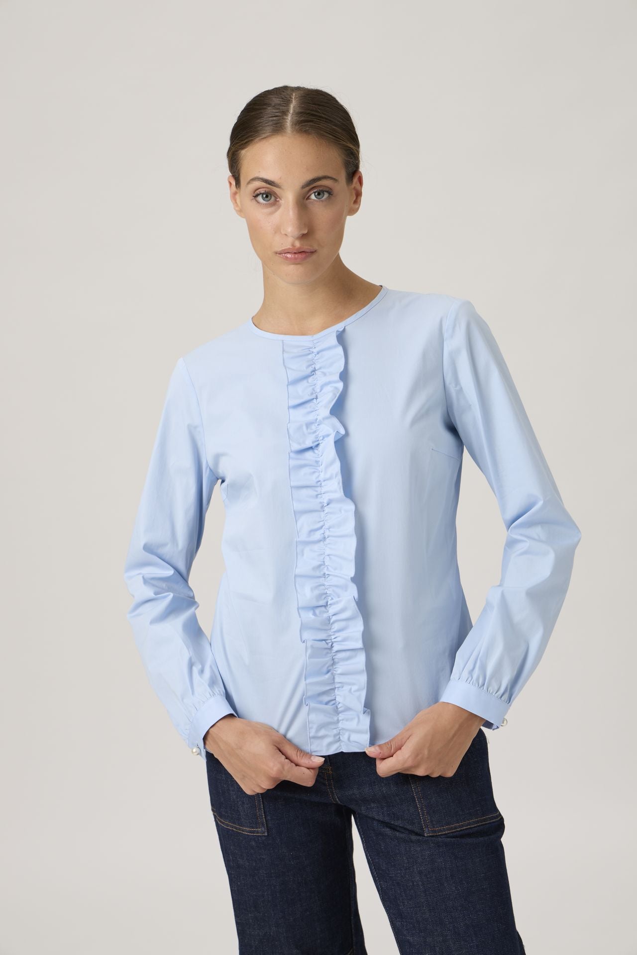 Classic blouse with ruffles - Azurro