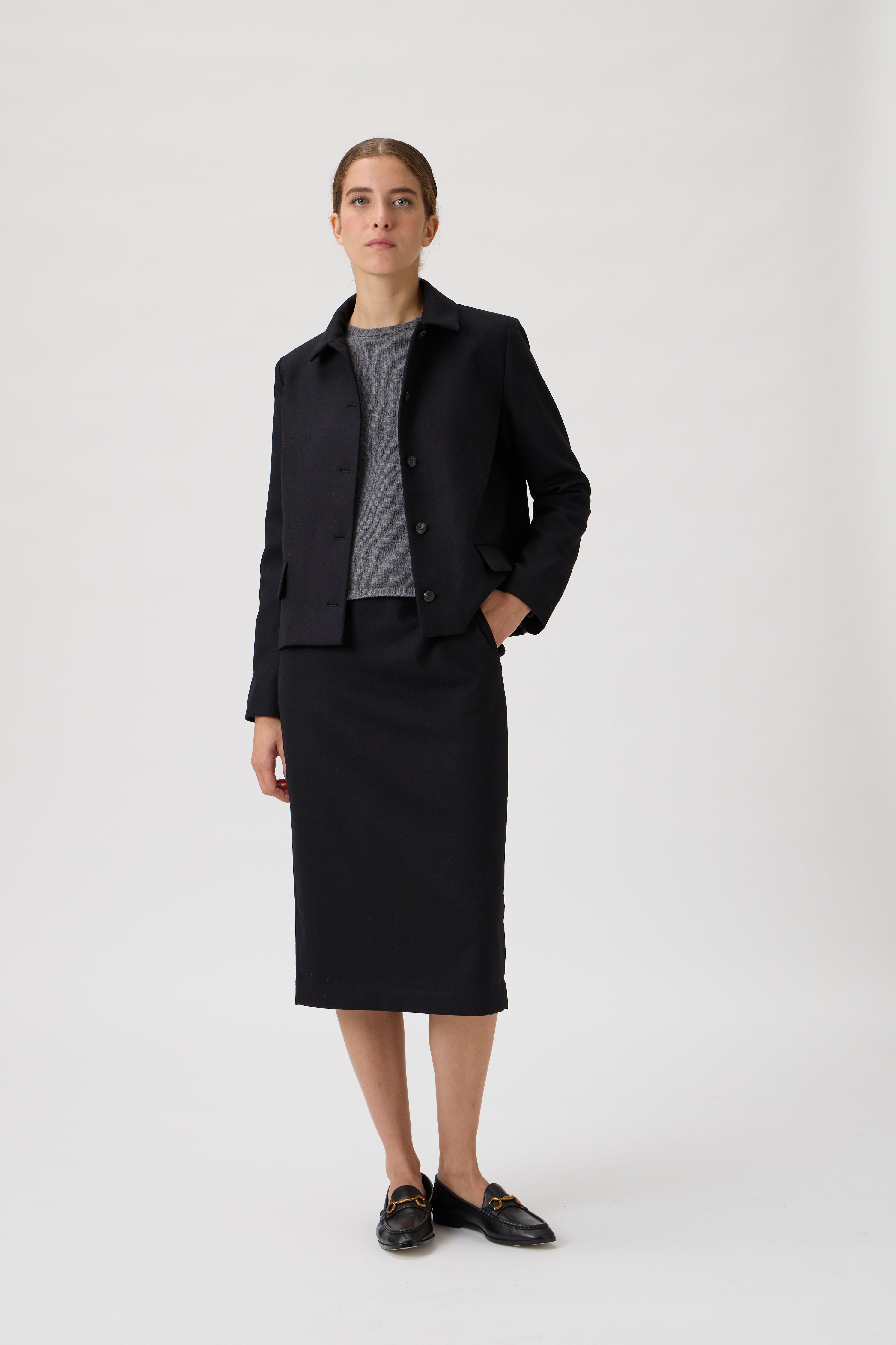 Short jacket in flanella - Black