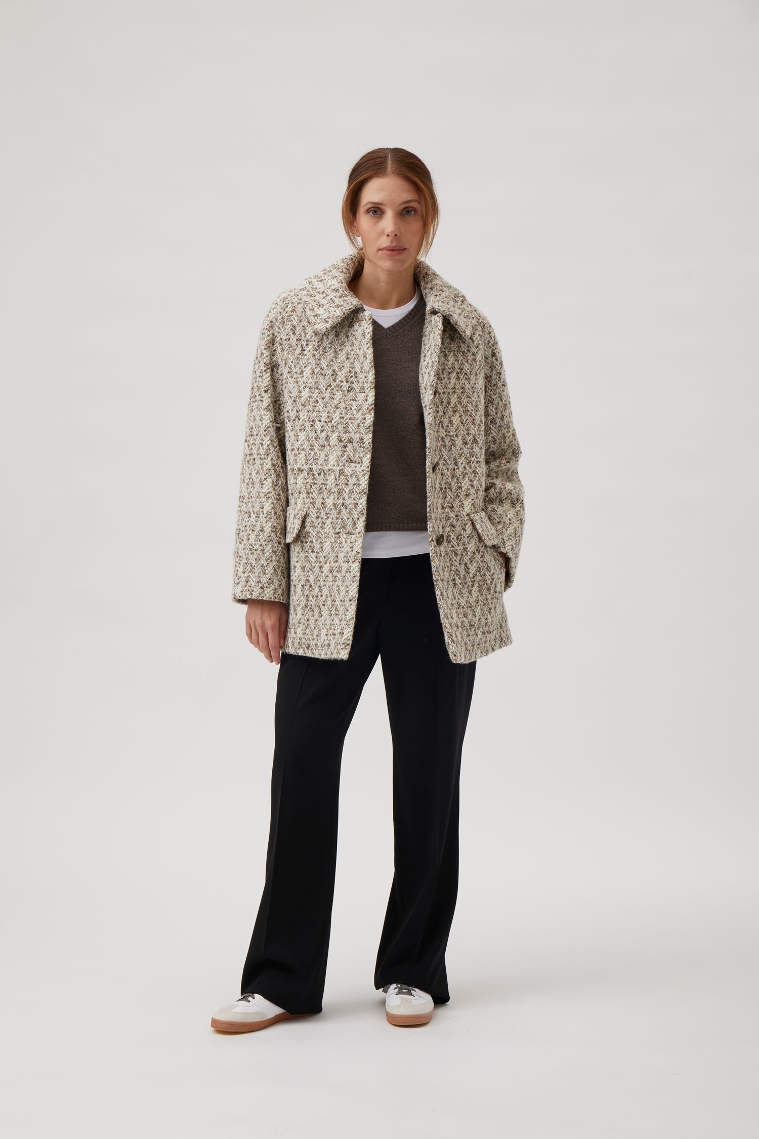 Oversize tweed jacket - Brown-Ecru