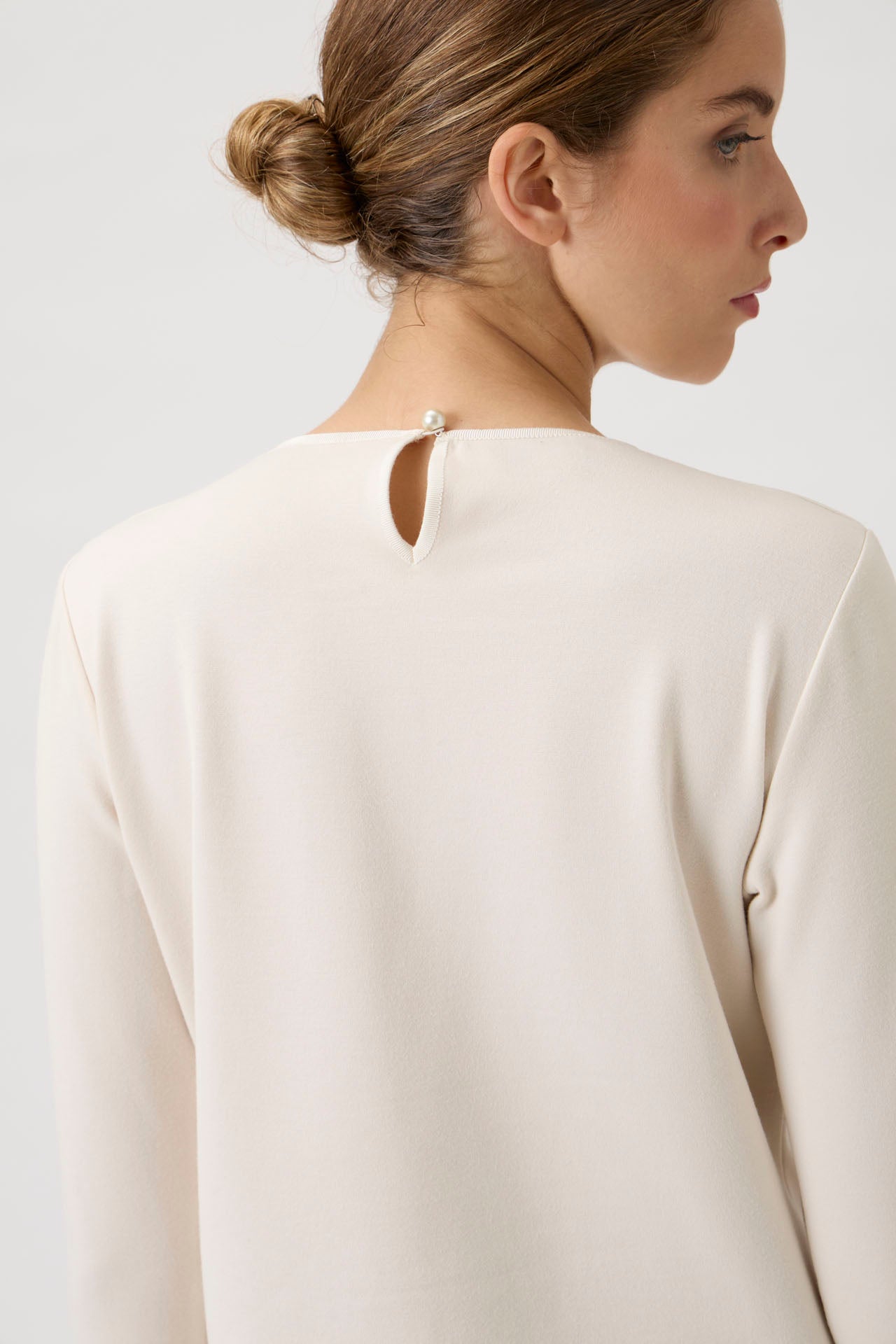 Long sleeve blouse with grosgrain - Cream