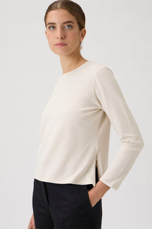 Long sleeve blouse with grosgrain - Cream