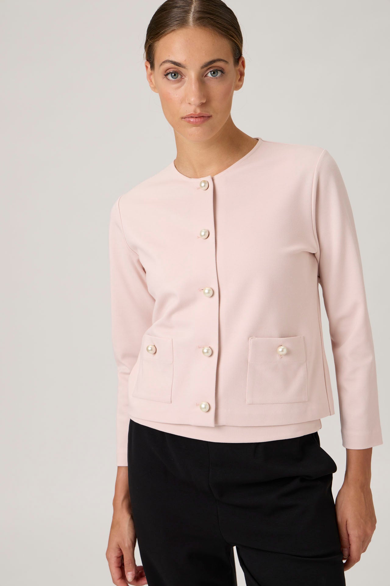 Classic Pearl-Button Cardigan - Rosa